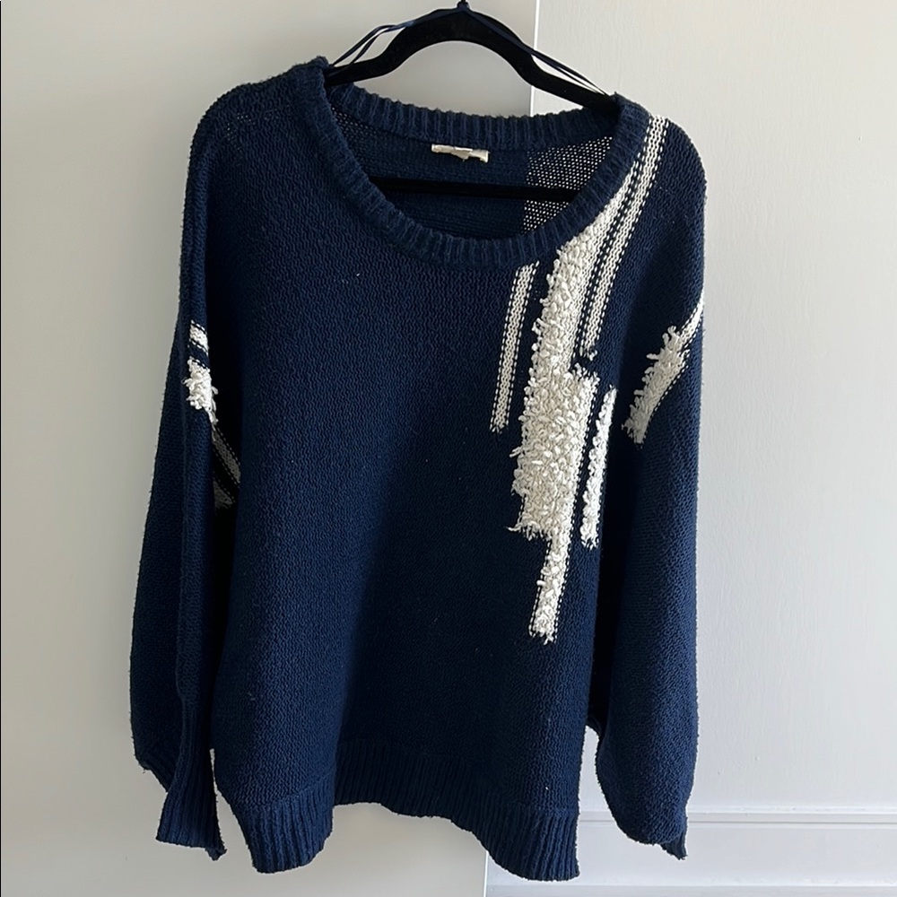 Eesome Navy and White Oversized Crew Neck Sweater